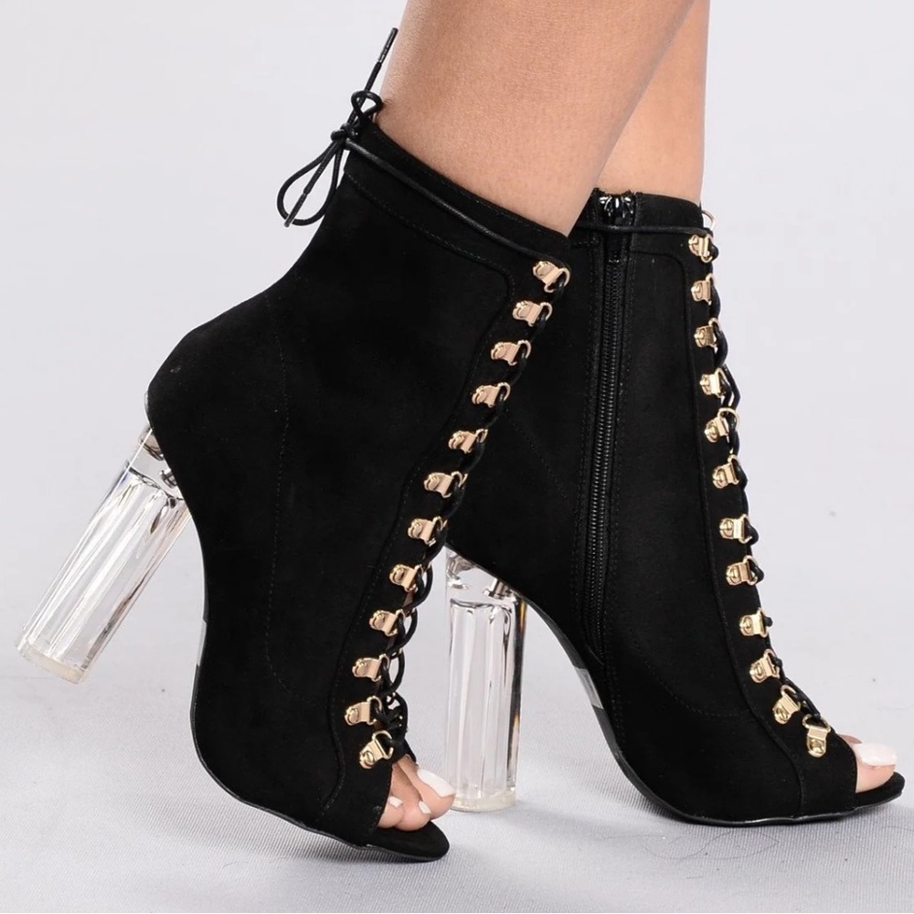 Fashion Nova Women’s Lace Up Front Ankle Bootie Gold Metal Hardware
